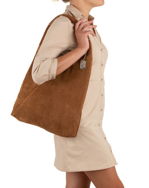 Eleonora cognac leren schoudertas - 40x31x2 cm