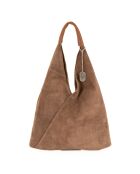 Eleonora taupe leren schoudertas - 40x31x2 cm