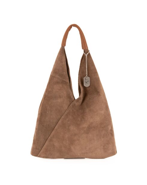 Eleonora taupe leren schoudertas - 40x31x2 cm