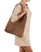 Eleonora taupe leren schoudertas - 40x31x2 cm