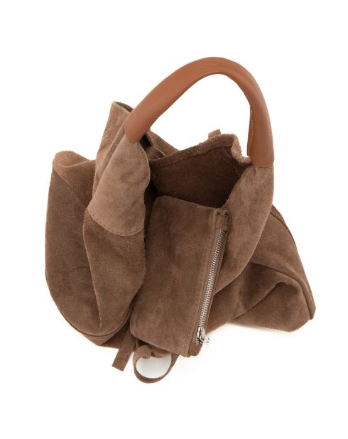 Eleonora taupe leren schoudertas - 40x31x2 cm