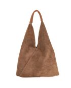 Eleonora taupe leren schoudertas - 40x31x2 cm