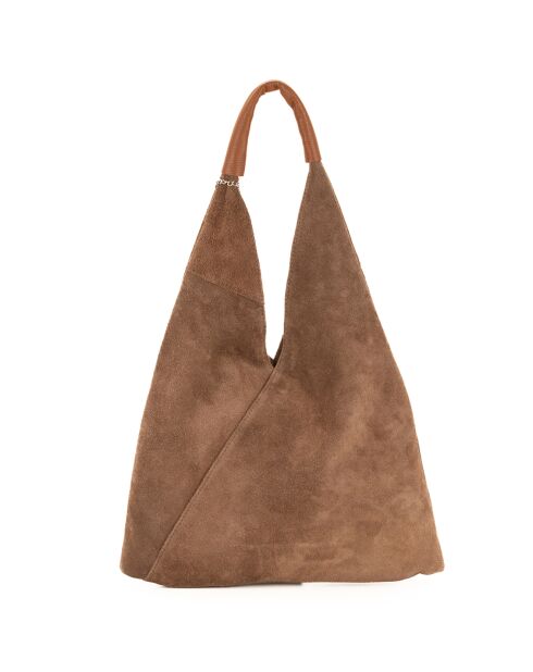 Eleonora taupe leren schoudertas - 40x31x2 cm