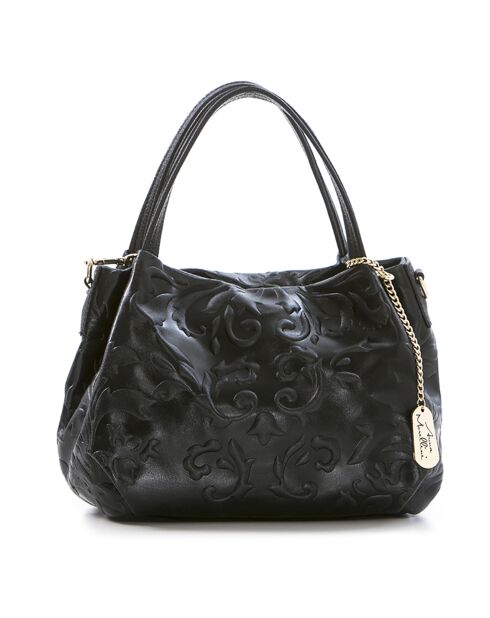 Zwarte leren handtas van Clarissa - 28x20x12 cm