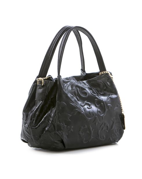 Zwarte leren handtas van Clarissa - 28x20x12 cm