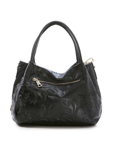 Zwarte leren handtas van Clarissa - 28x20x12 cm