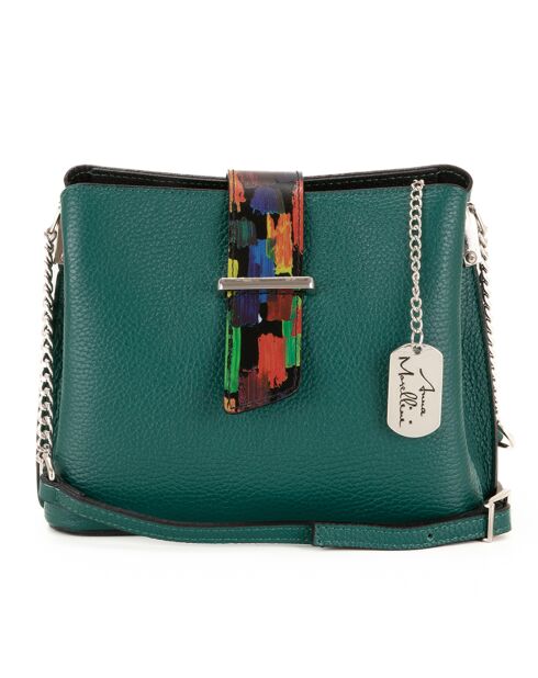 Dunkelgrüne Vida Schultertasche aus Leder - 22x17x10 cm