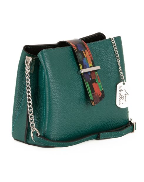 Dunkelgrüne Vida Schultertasche aus Leder - 22x17x10 cm