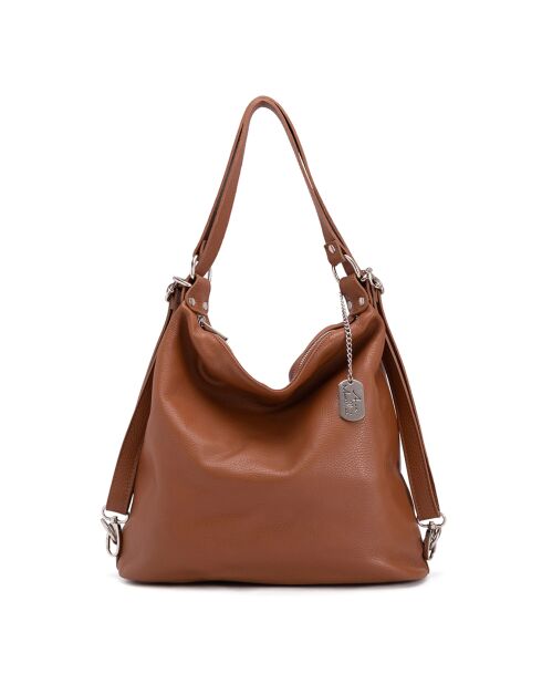 Bandolera Ylenia de piel coñac - 39x30x16 cm