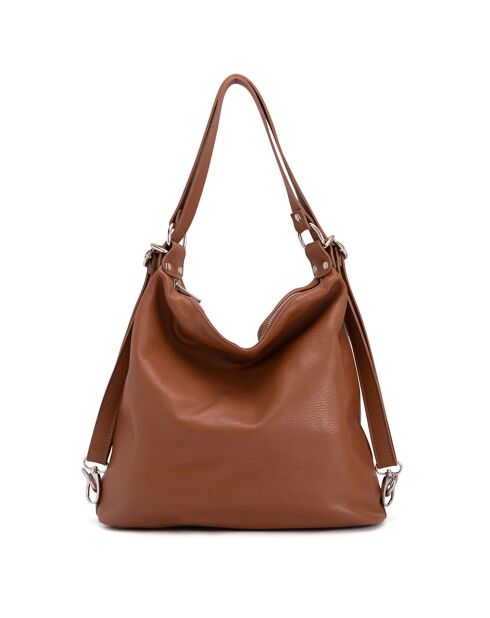 Bandolera Ylenia de piel coñac - 39x30x16 cm