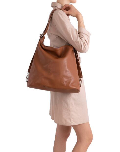 Bandolera Ylenia de piel coñac - 39x30x16 cm