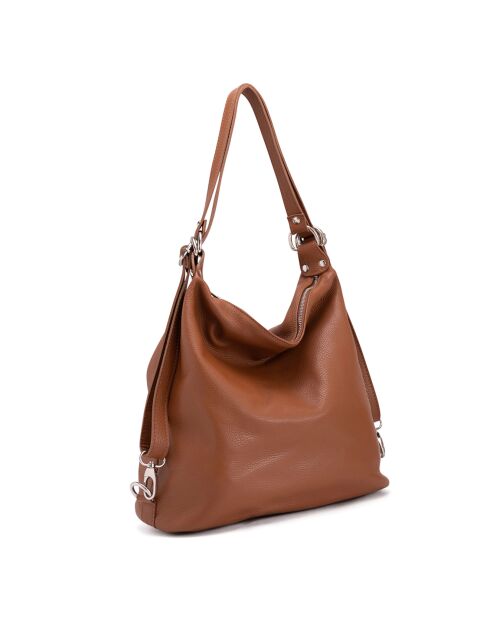 Bandolera Ylenia de piel coñac - 39x30x16 cm