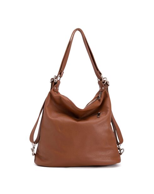 Bandolera Ylenia de piel coñac - 39x30x16 cm