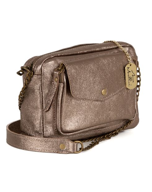 Agnesina bronzen leren schoudertas - 26x19x7 cm