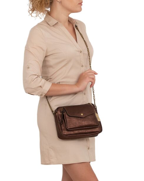 Agnesina leren schoudertas koperbruin - 26x19x7 cm