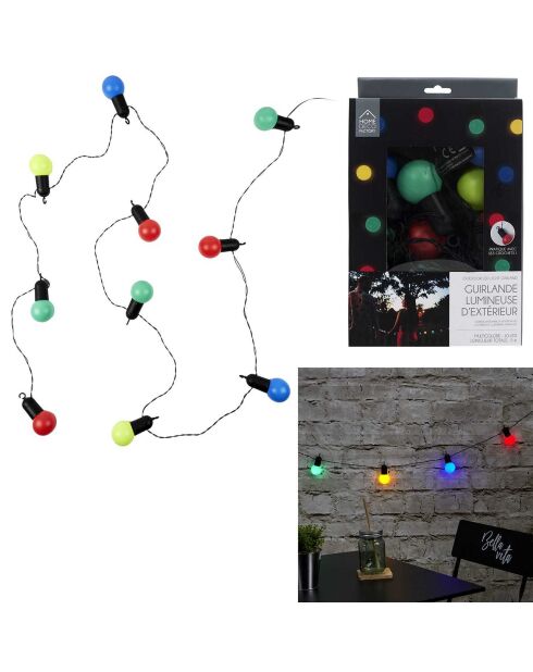 Guirlande ampoules multicolores extérieur LED rouge/vert/bleu - 270x10.4x5 cm