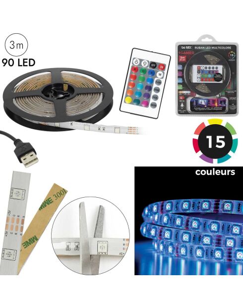 Ruban LED télécommandé transparent - 300x0.7x1.5 cm