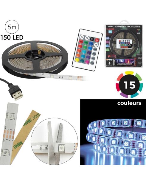 Ruban LED télécommandé transparent - 500x0.2x1 cm