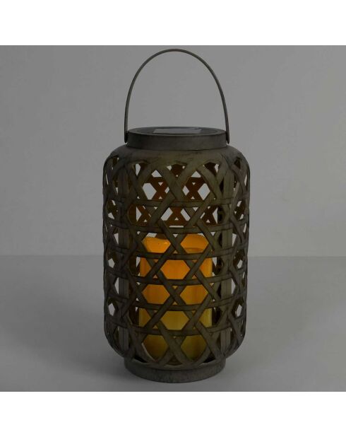 Lampe déco solaire effet bougie marron - 14x24x14 cm