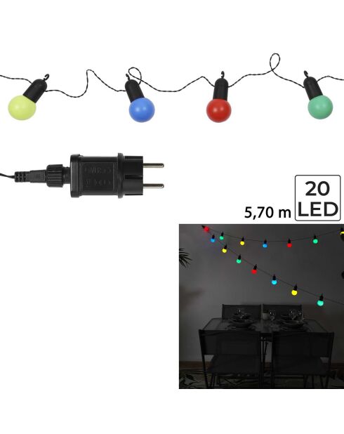 Guirlande ampoules multicolores LED multicolore - 1250x5x5 cm