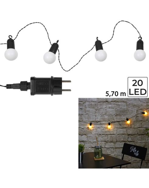 Guirlande ampoules blanches LED blanche - 1250x5x5 cm