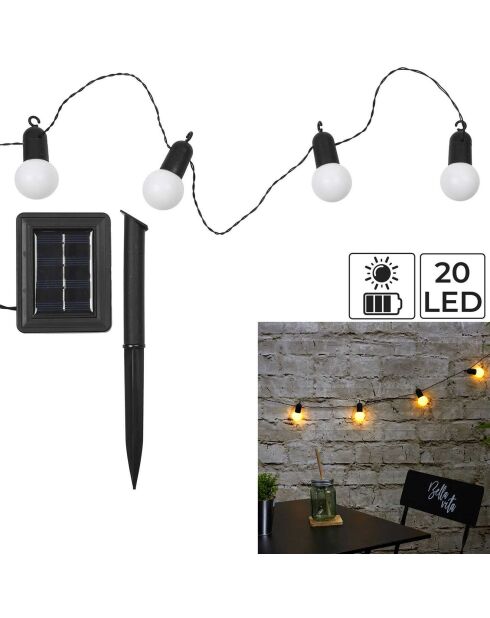 Guirlande solaire ampoules blanches LED blanche - 1250x5x5 cm