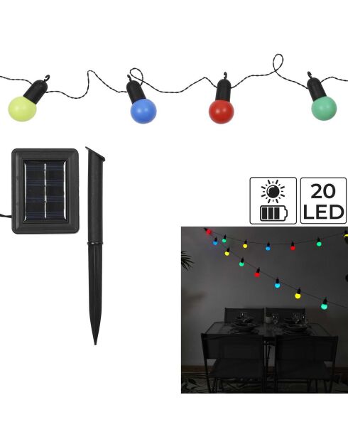 Guirlande solaire ampoules 4 couleurs LED multicolore - 1670x5x5 cm