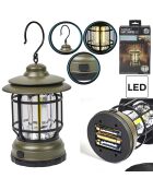 Lampe camping style tempête verte - 10x16.6x10 cm
