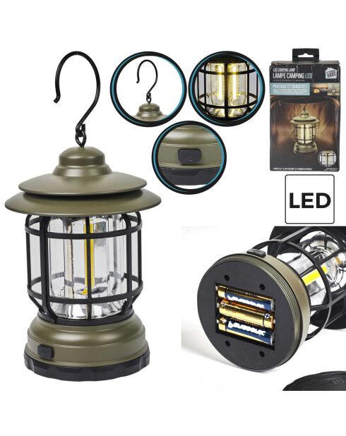 Lampe camping style tempête verte - 10x16.6x10 cm