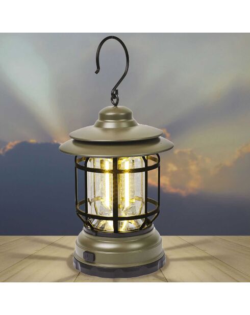 Lampe camping style tempête verte - 10x16.6x10 cm