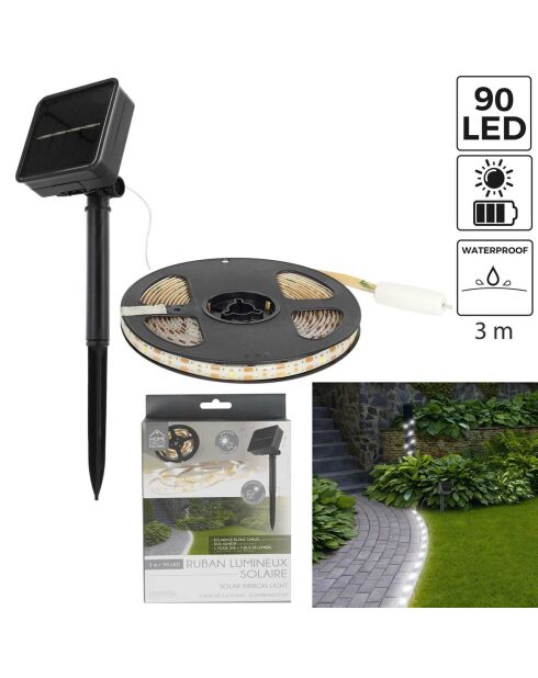 Guirlande lumineuse solaire LED blanche blanche - 300x0x0 cm