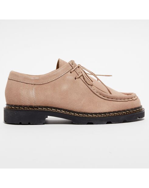 Derbies en Velours de Cuir Loretta rose nude