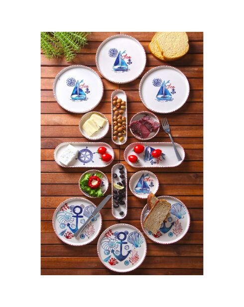 Service petit déjeuner blanc/noir/bleu - 14 pièces
