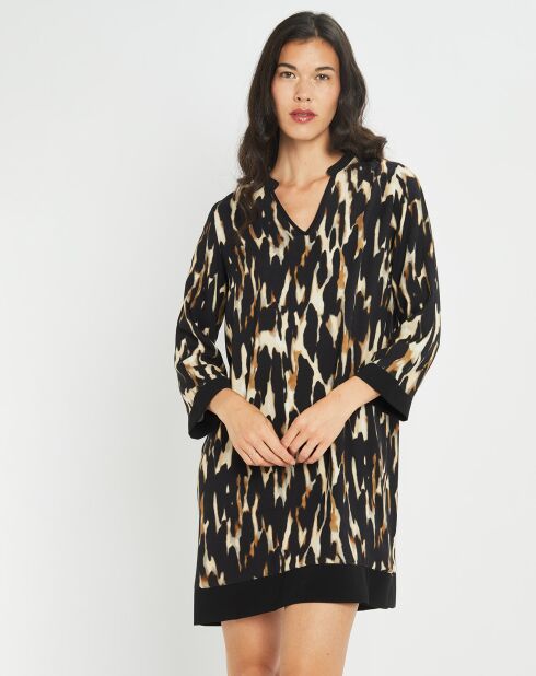 Robe Leoni imprimée fauve noir/beige