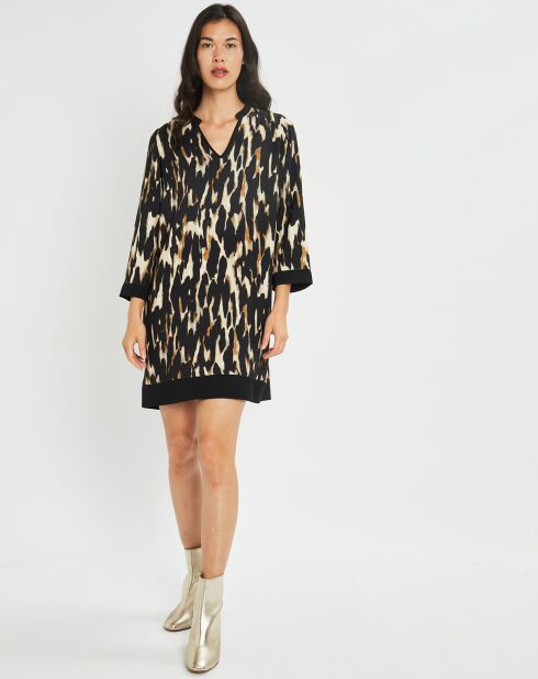 Robe Leoni imprimée fauve noir/beige