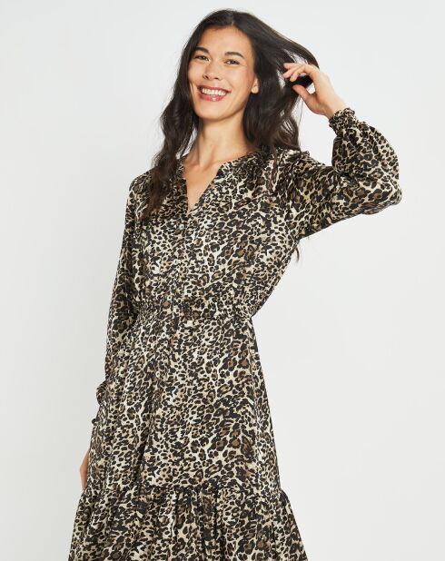 Robe fluide Store imprimée wild beige/noir