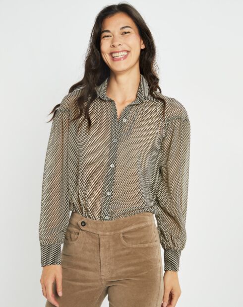 Chemise fluide Store imprimée square noir/beige