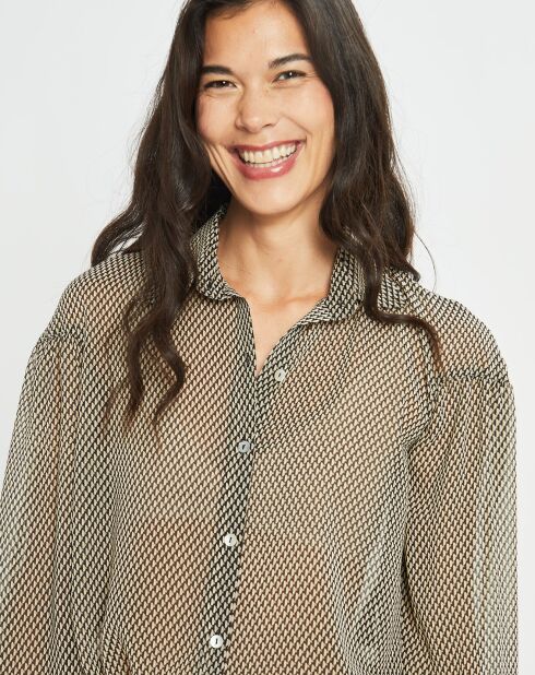 Chemise fluide Store imprimée square noir/beige
