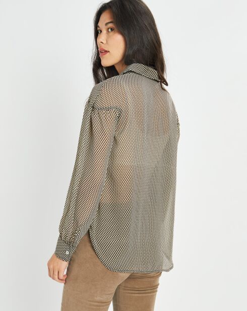 Chemise fluide Store imprimée square noir/beige