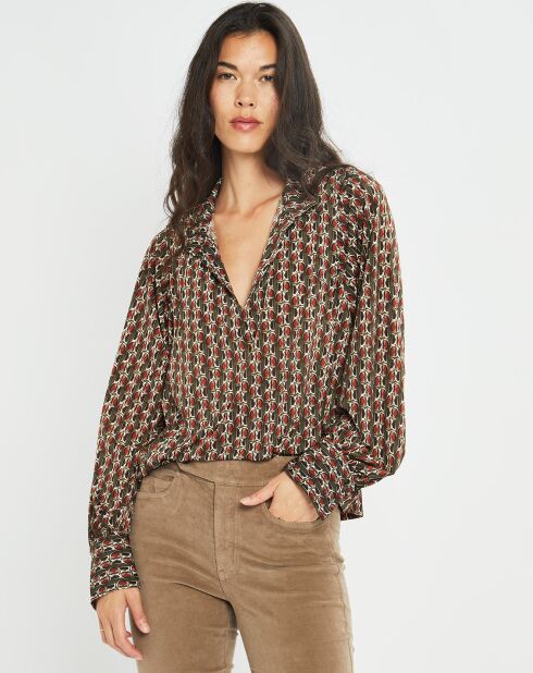 Blouse fluide Store imprimée forest kaki/marron