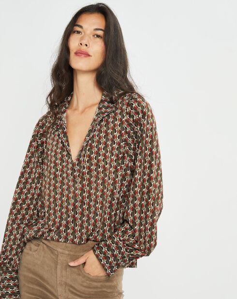 Blouse fluide Store imprimée forest kaki/marron