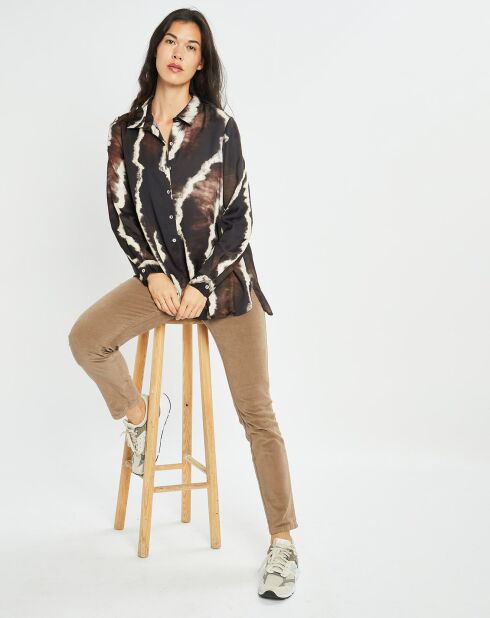 Chemise satinée Plume imprimée café