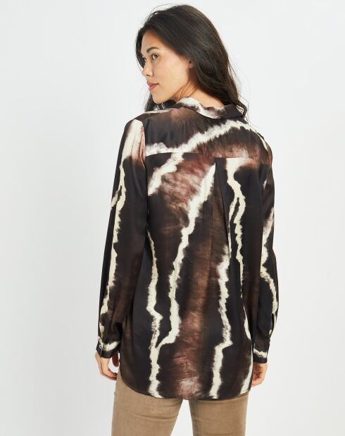 Chemise satinée Plume imprimée café