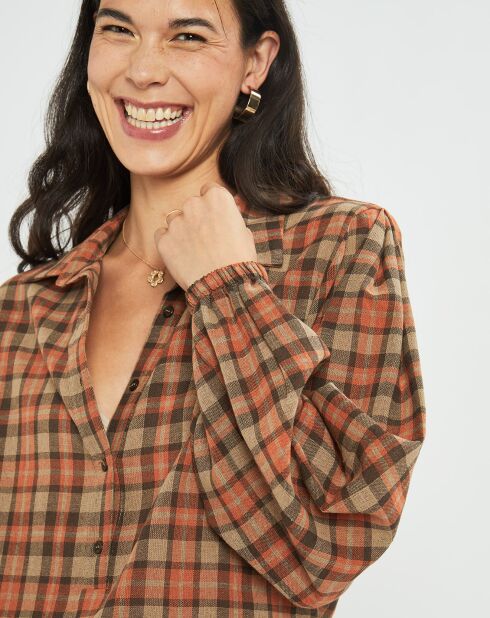 Blouse Cloé à carreaux orange/sable