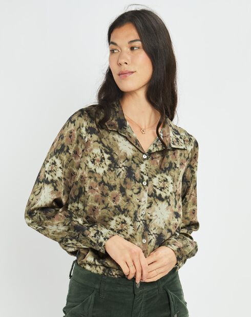 Chemise satinée Ciara imprimée verte