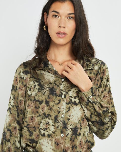 Chemise satinée Ciara imprimée verte