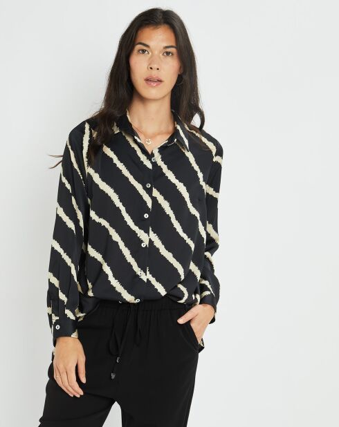 Chemise satinée Ciara zèbre noir/écru
