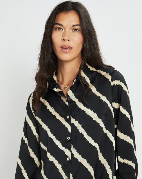 Chemise satinée Ciara zèbre noir/écru