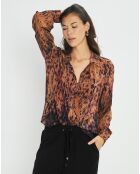 Chemise satinée Elsa imprimée santal marron