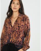 Chemise satinée Elsa imprimée santal marron